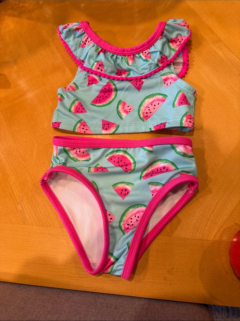 Penelope Mack Aqua Watermelon Print Two-Piece Bikini with Hot Pink Trim